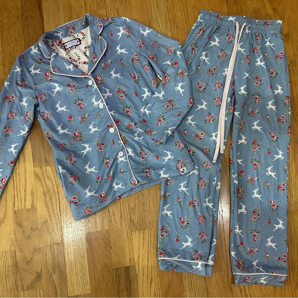SweetHoney girls Christmas pajamas set deer floral size 10
